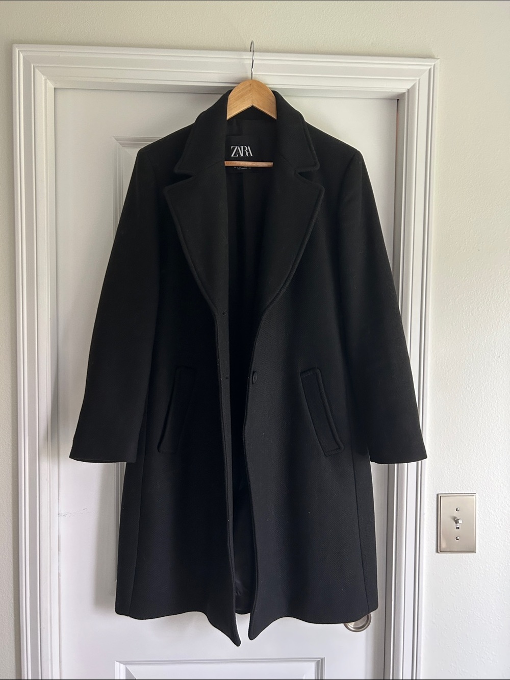 Zara Black Wool-Blend Pea Coat